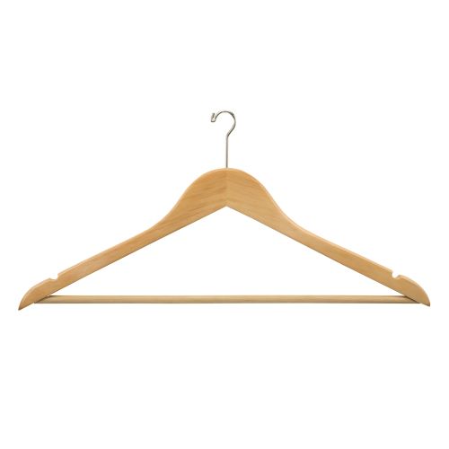 Men's Hanger, Flat Mini Hook with Dowel Bar, Natural with Nickel Hook